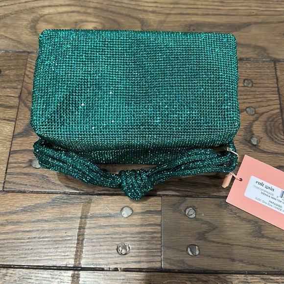 NWT Cult Gaia Sienna Mini Top Handle Rhinestone Bag Paradiso Green - Picture 6 of 7